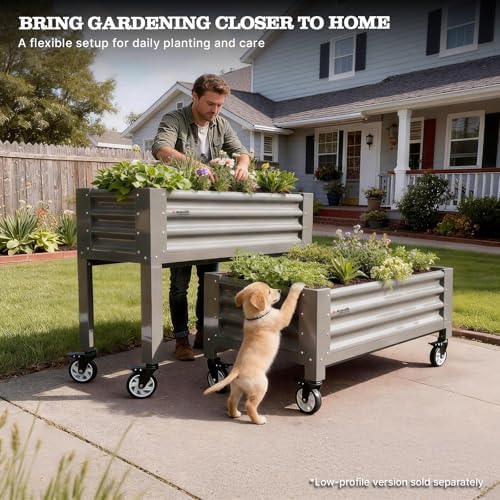 anleolife rolling elevated raised garden bed with wheels, close-up detail