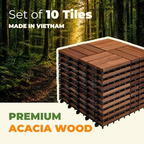 jurax interlocking wood deck tiles, 10pcs patio flooring, front angle view