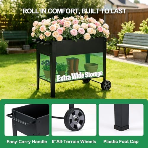 31.5" tall elevated mobile raised garden bed with showing dimensions