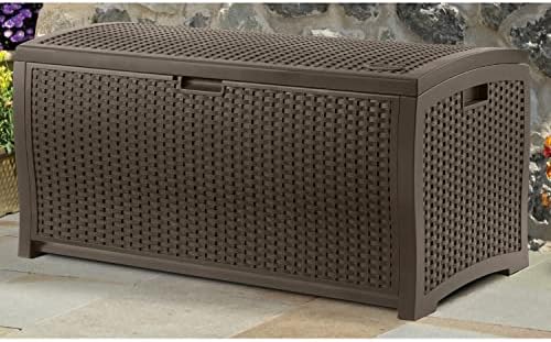 suncast 99 gallon deck garden garage home wicker, front angle view