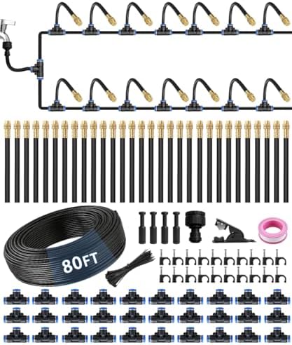 80ft 5/16" misting irrigation system for garden with shown in use