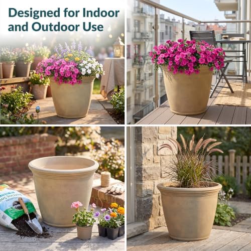 sunnydaze anjelica 15.25'' large plastic planter pot for, side view