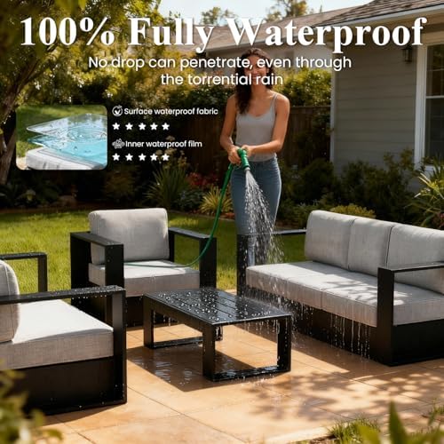 layinsun 4 piece oversized aluminum outdoor furniture set shown in use