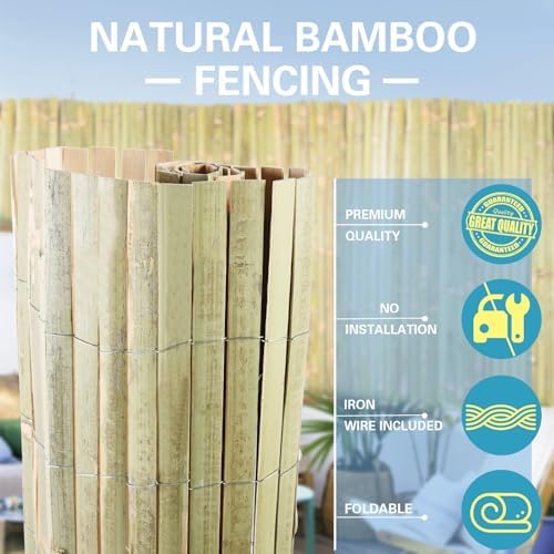 bamboo slat fence 4ft x 13ft, natural bamboo, close-up detail