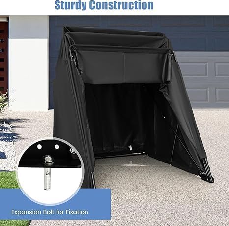 goplus motorcycle shed with expansion bolts, waterproof motorcycle, side view