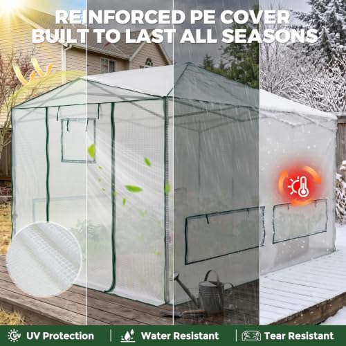 eagle peak 12x8 portable walk-in greenhouse, pop-up indoor, front angle view