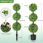 3ft artificial triple ball boxwood topiary tree,set of shown in use