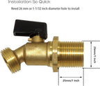 Hooshing Brass Rain Barrel Spigot Water Container, 1 Inch O.D. Inlet to 3/4" GHT Outlet with Quarter Turn Ball Valve Bulkhead Fitting for Outdoor Plastic Bucket Water Tanks
