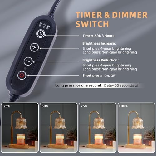 Candle Warmer Lamp with Timer: Adjustable Dimmable Height Adjustable - Flower Amber Shape Wax Lamp Jar Candles Modern Home Decor Table Lights - Bedroom Decor