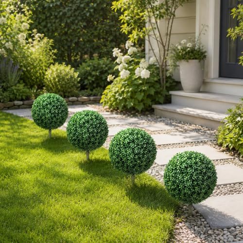 homcom 1.3ft (15.7") artificial boxwood topiary ball bush, front angle view