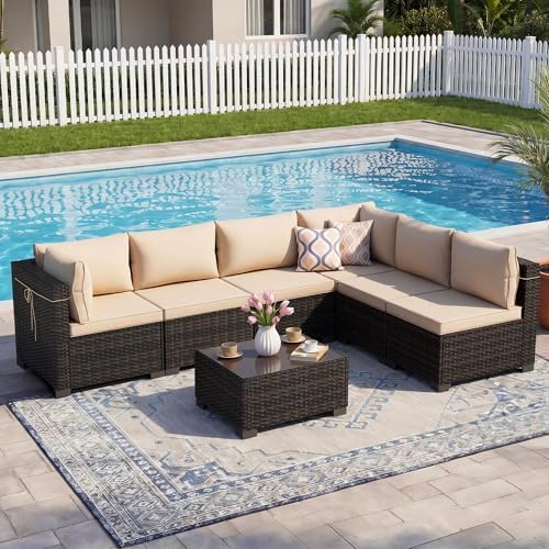 leveleve 7 pieces outdoor patio furniture sets,rattan conversation on a desk or shelf