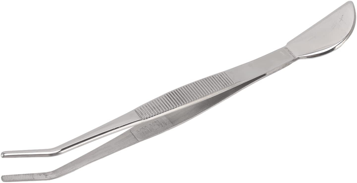 Bonsai Tweezers, Stainless Steel Long Handle Ergonomic Non Slip Grip with Smooth Edges for Removing Dead Leaves and Weeds from Bonsai Plants (Bent)