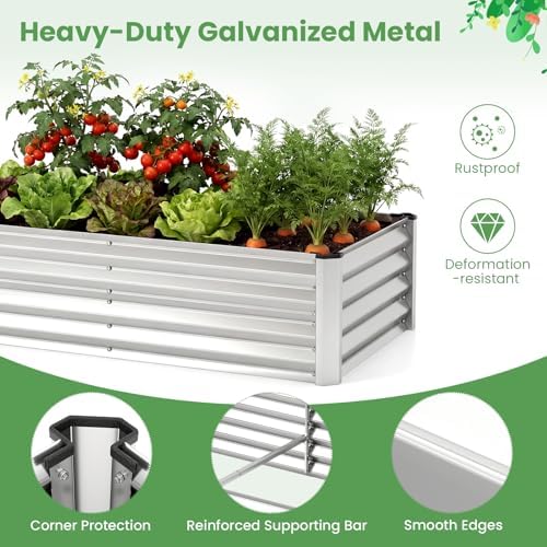 giantex 4x2x3 ft galvanized raised garden bed with, front angle view