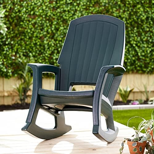 Rockaway Heavy Duty All Weather Patio or Deck Rocking Chair, Green | Polyethylene Outdoor Rocker with Backrest and Armrests for Porch, Deck, and Patio