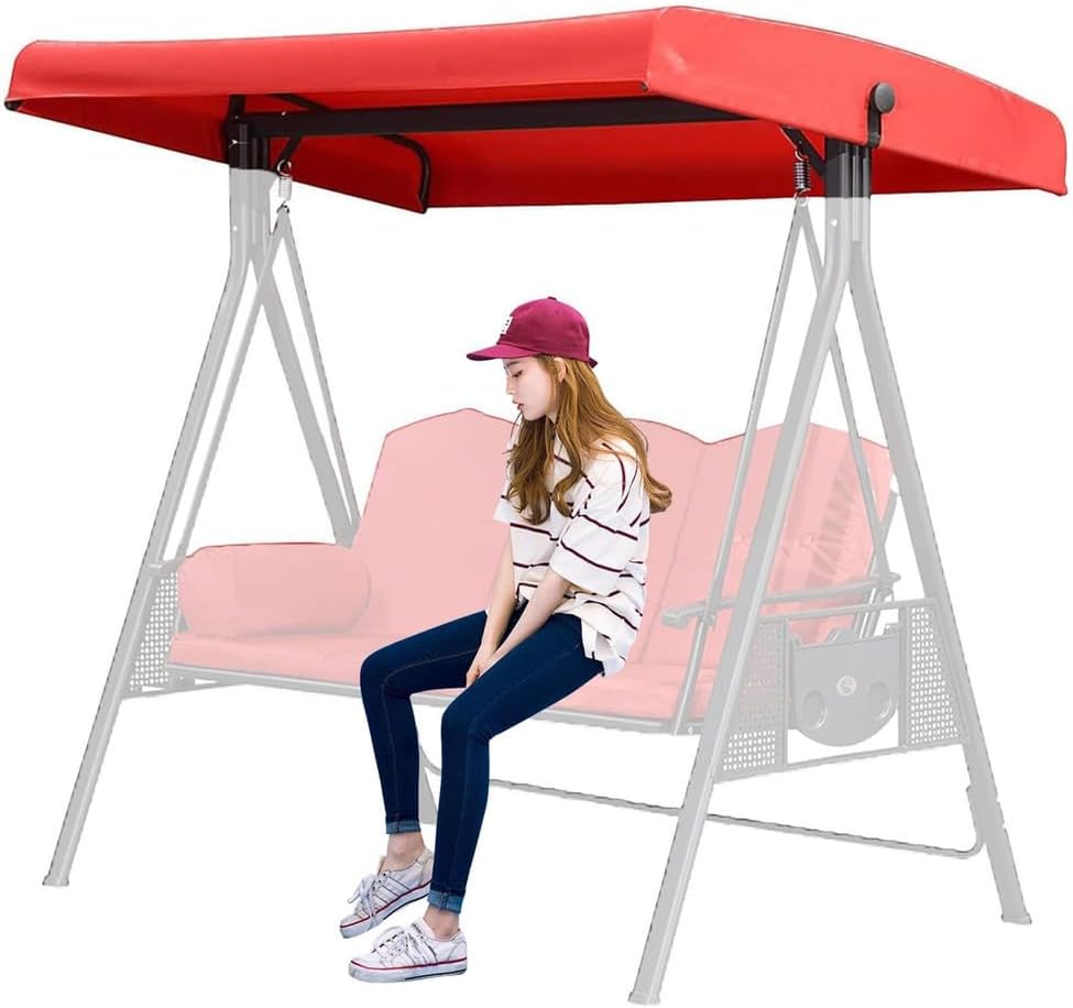 Replacement Canopy for 3 Seater Outdoor Swing Chairs,Swing Canopy Replacement Top Cover,Waterproof Sunscreen Universal Top Cover Fits Patio Porch Garden Hammocks,Red