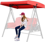 Replacement Canopy for 3 Seater Outdoor Swing Chairs,Swing Canopy Replacement Top Cover,Waterproof Sunscreen Universal Top Cover Fits Patio Porch Garden Hammocks,Red