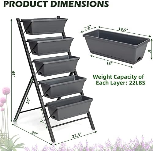 costway vertical raised garden bed, 5 tier planter, view 9