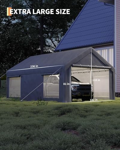 12x20 ft heavy duty carport canopy with sidewalls shown in use