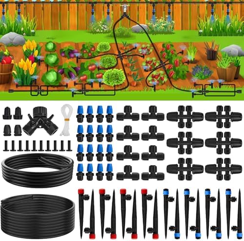 200FT Quick-Connect Drip Irrigation System | Automatic Irrigation Kit with 40FT 2/5" & 160FT 1/4" Tubing and Adjustable Drip Emitters, Garden Watering System for Lawn