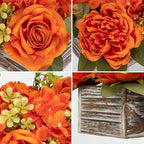 dilatata flower arrangement with wooden vase 14" artificial, close-up detail