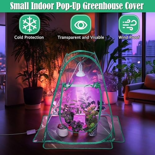 meonum mini greenhouse indoor with 10w grow light, side view