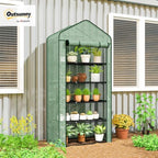 outsunny 5 tier mini greenhouse small portable 76" shown in use