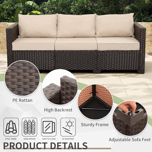 waroom patio couch pe rattan 3-seat outdoor sofa, side view
