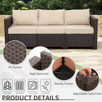 waroom patio couch pe rattan 3-seat outdoor sofa, side view