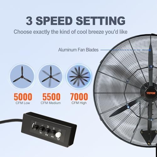 vevor 24 inch 3-speed 7000 cfm black waterproof, side view