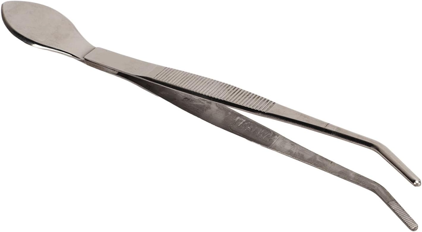 Bonsai Tweezers, Curved Tip Stainless Steel Professional Potted Plant Tweezers with Spatula, for Garden Bonsai Soil Loosening and Changing Pots