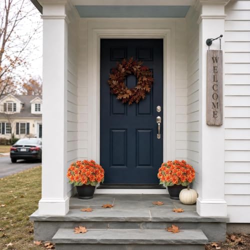2 set fall artificial dahlia topiary ball trees, front angle view