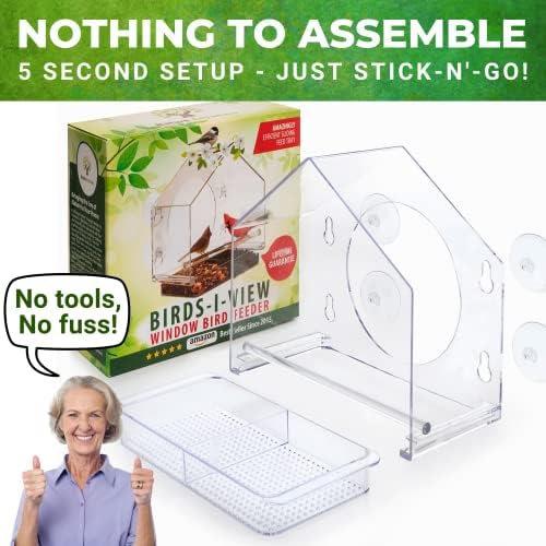 window bird feeder with strong suction cups, bird on a desk or shelf