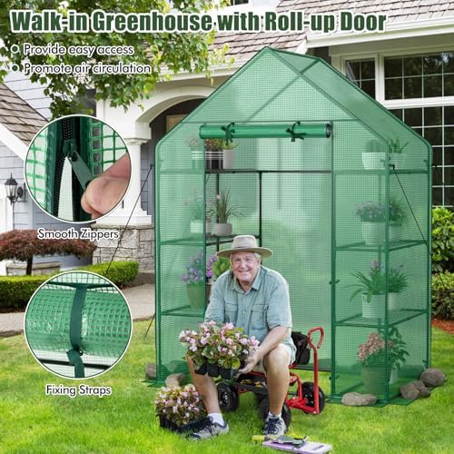 giantex walk-in greenhouse, 4 tier 8 shelves, portable, side view