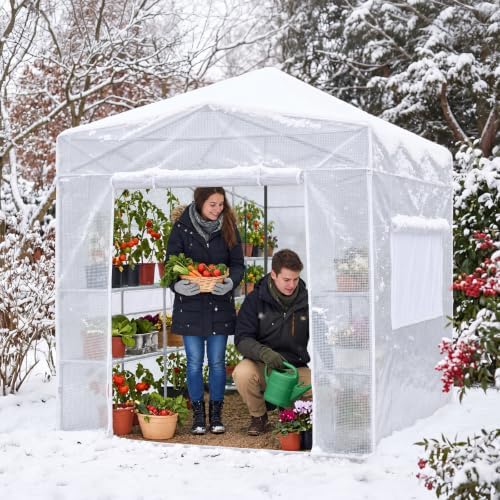 crown shades walk-in 8x6 pop up portable greenhouse,white, side view
