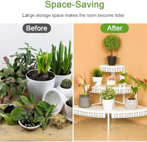 aboxoo 3-tier metal plant stand, stair-step corner shelf, close-up detail
