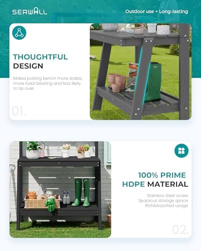 serwall 3-tier outdoor potting bench with storage,gardening table,black,2pc, package contents
