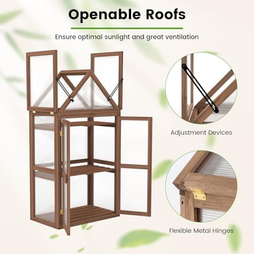 happygrill cold frame, mini wooden green house w/transparent, side view
