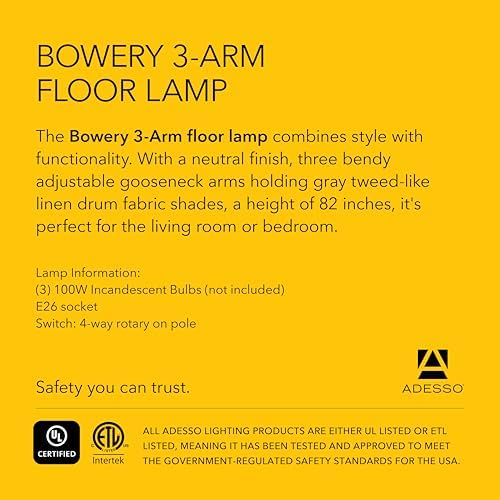 adesso 4250-22 bowery 3-arm arc lamp, 74 in on a desk or shelf