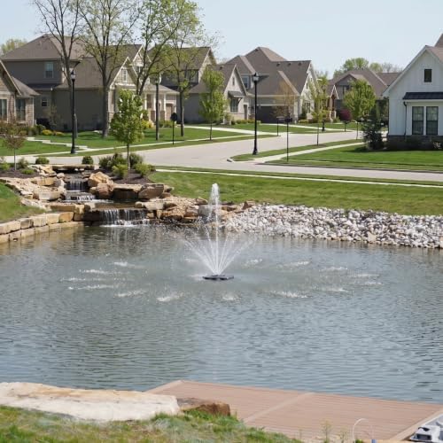 1/4 HP Floating Fountain & Aerator for Ponds and Lakes with 100 ft Cord | 3,000 GPH, 9 spray patterns, Color-changing LED lights, Energy-efficient 192W Pump, Protective Intake Screen