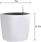 KINJOEK 4 Packs 7 Inch Self Watering Planter with Water Level Indicator, Modern Garden Decorative White Flower Pot for House Plants, Flowers, African Violets, Succulents, White