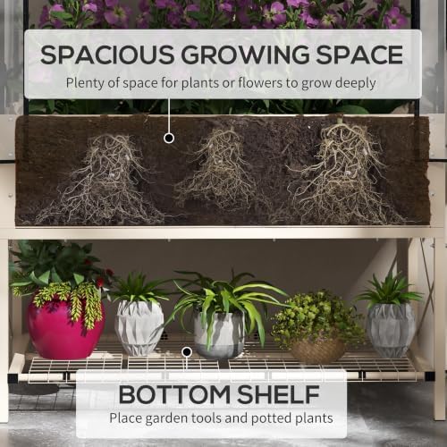 outsunny raised garden bed with cover and storage, side view