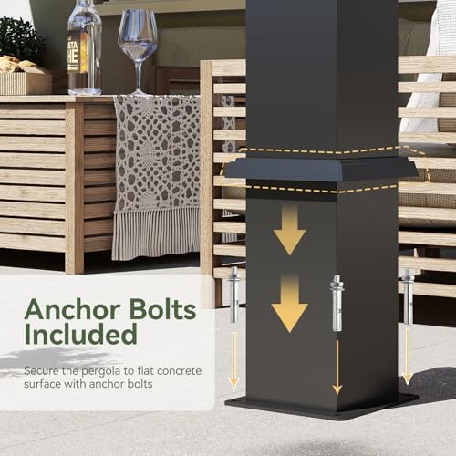 aoxun louvered pergola 10x12, 3.8" thick posts, 82.5, front angle view
