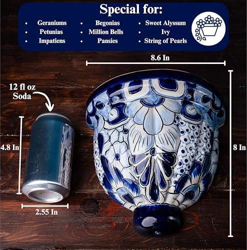 talavera wall planter - handmade mexican hanging pot, close-up detail