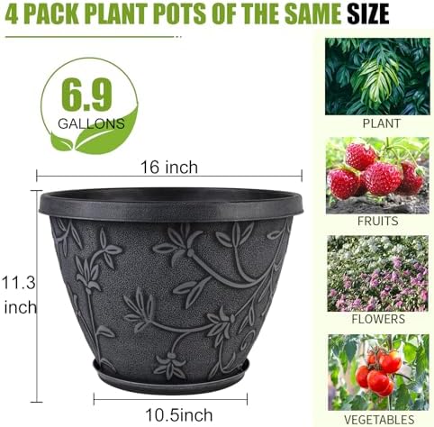nooulap 4 pack 16 inch large plant pot on a desk or shelf