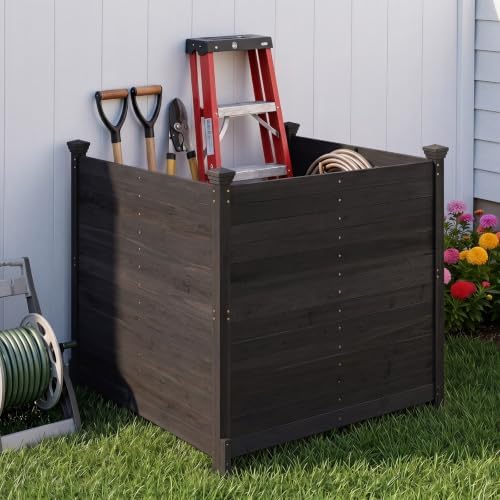 giantex 3 panels wooden privacy fence with stakes, side view