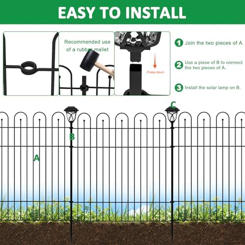 garden fence animal barrier with lights, 5 panels showing dimensions