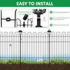 garden fence animal barrier with lights, 5 panels showing dimensions