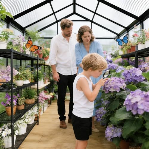 6x4 ft greenhouse with polycarbonate panels vent, dark on a desk or shelf