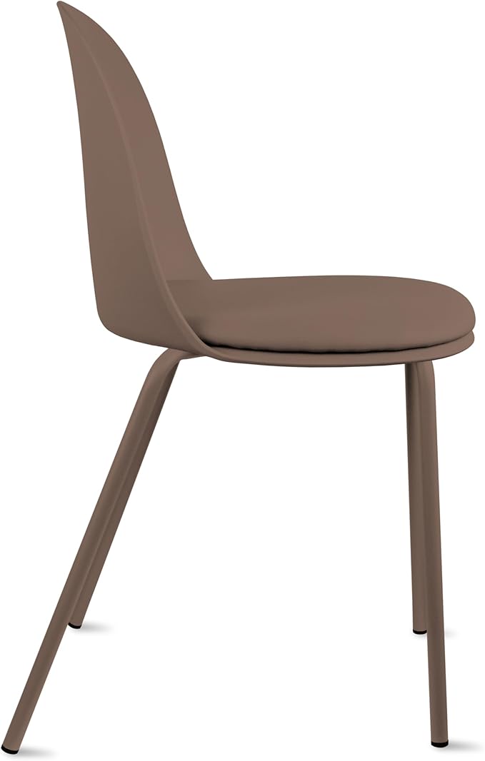 2xhome Parent Modern Stackable Armless Dining Chair | Plastic Shell Seat with Metal Legs | Indoor or Outdoor Use | Home Kitchen Patio (4, Brown, Padded Seat)