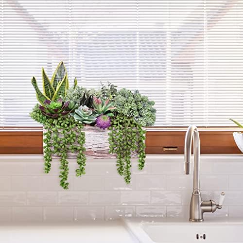 assorted artificial succulents fake plants in rectangular wooden, package contents